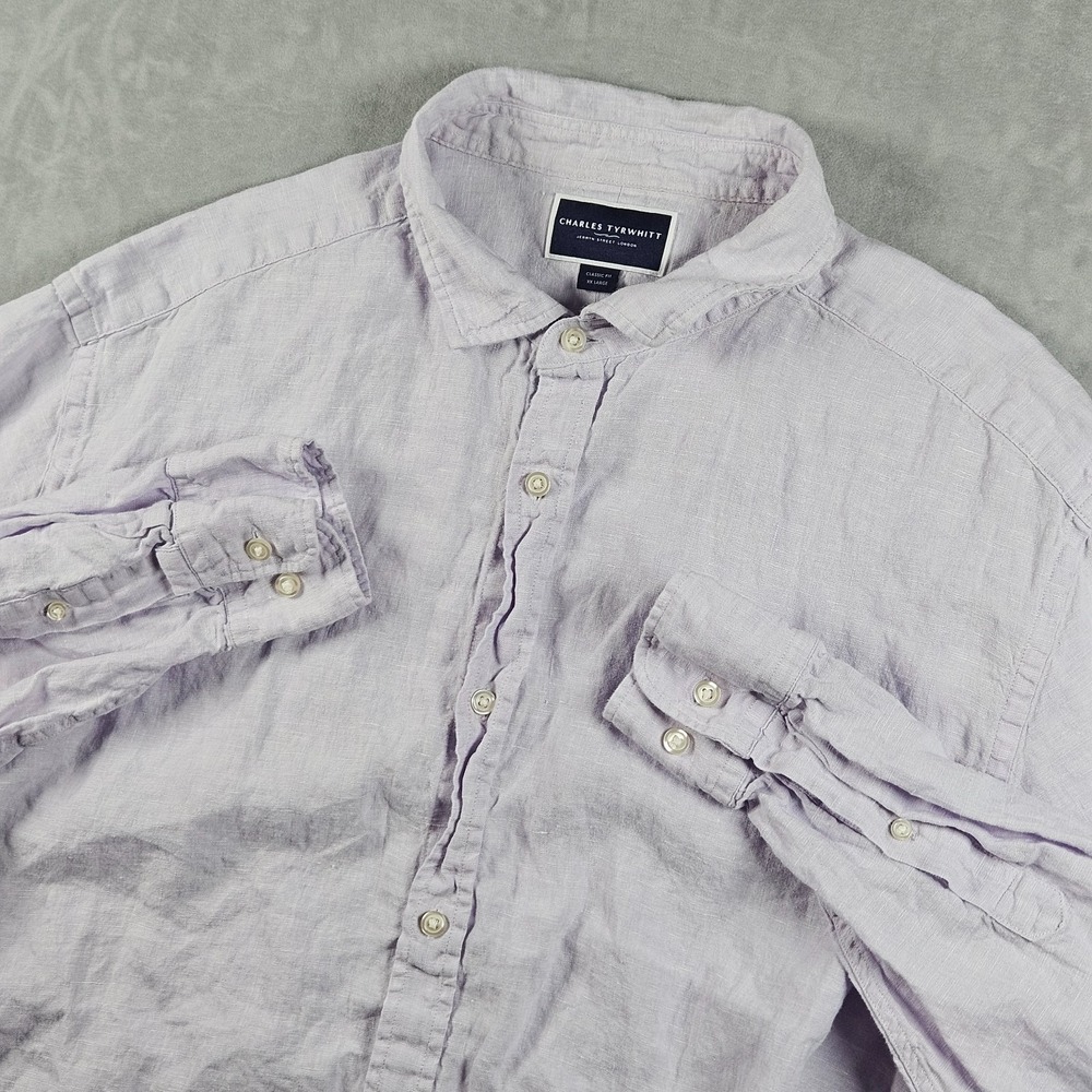 Charles Tyrwhitt 100% Linen Shirt Mens XXL Purple Classic Fit Button Up Office